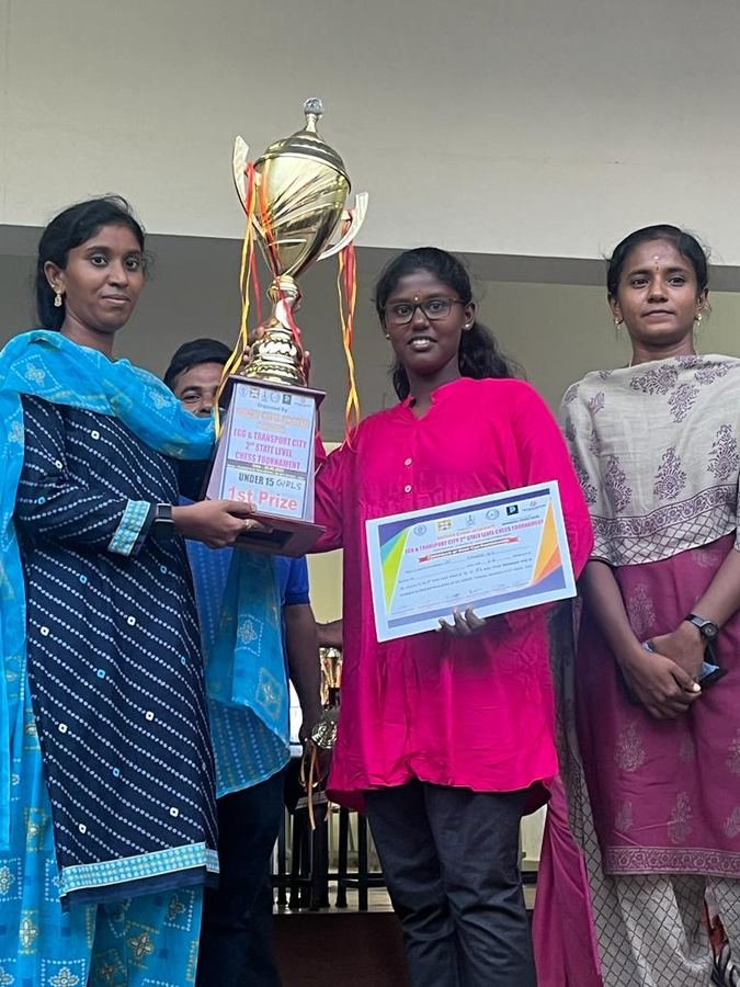 Under-15 Girls 1st Prize at EGO and Transport City State Level Chess Tournament